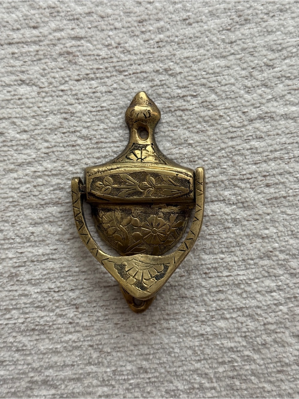 Vintage 1970s Brass Decorative Door Knocker Etched Floral